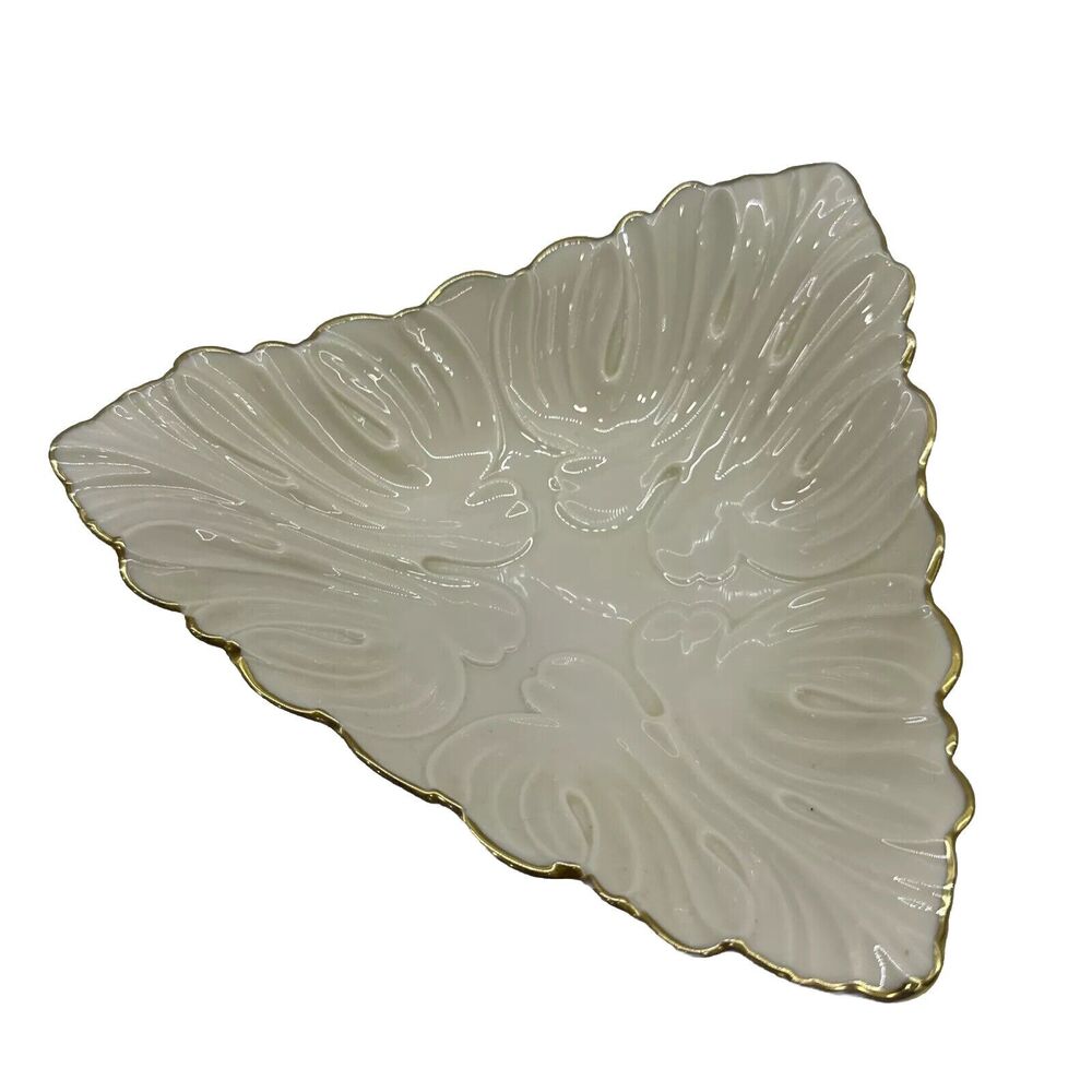 VTG MCM Lenox 24kt Gold Trim Triangle Shaped Dish/Jewelry Tray Porcelain Ivory